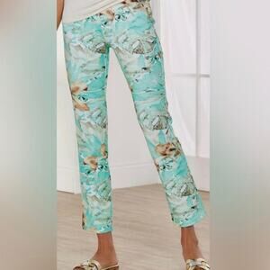 Soft Surroundings Ponte Pant Women Petite XL Paloma Floral Green Pull On Stretch